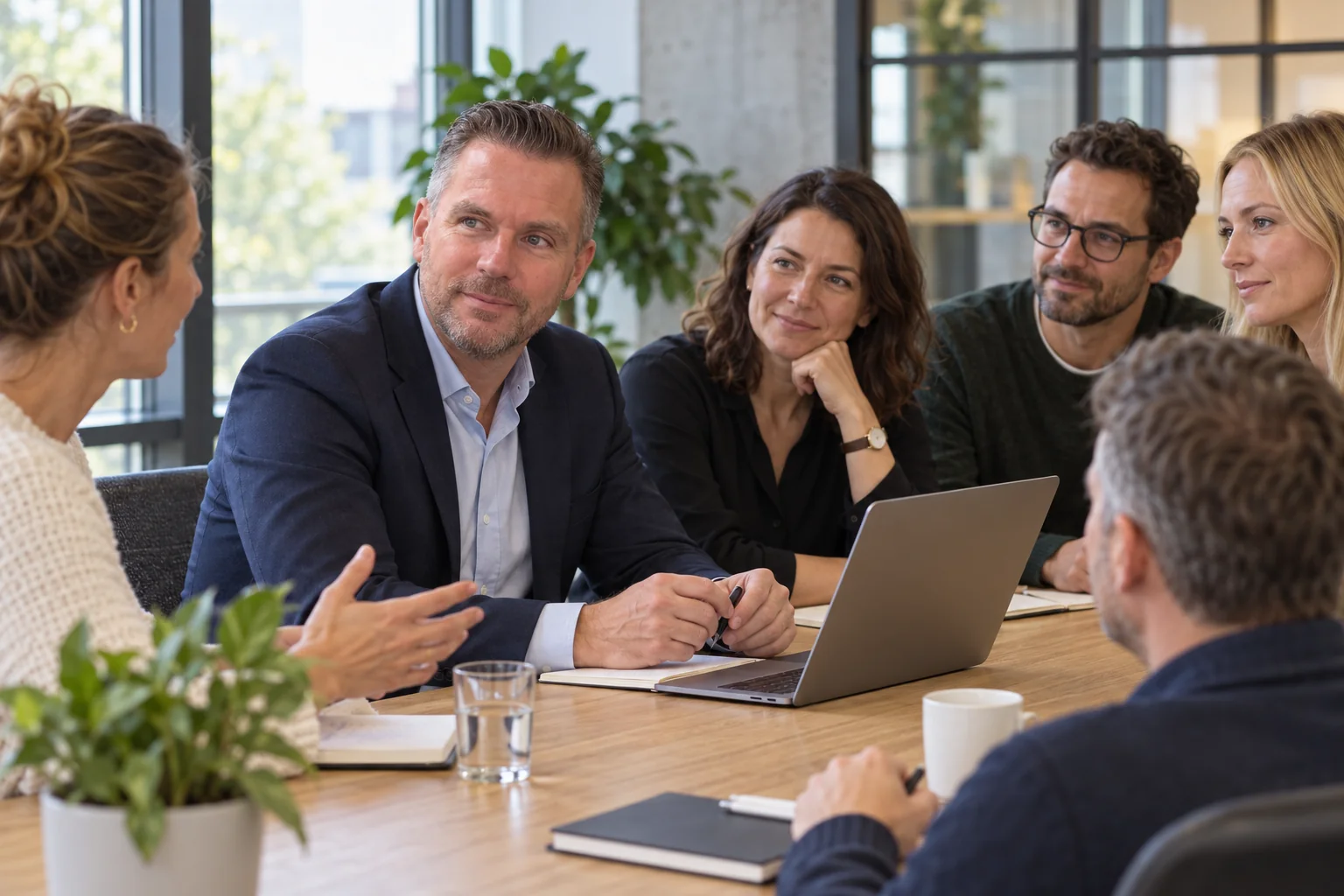 Frank Schell und mehrere Partner in einem gemeinsamen Teammeeting